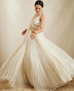 Designer Georgette White Lehenga Choli With Dupatta