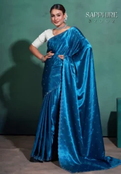 Sapphire Moss Satin Saree with Swarovski Work Online