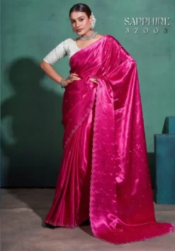 Sapphire Moss Satin Saree with Swarovski Work Online