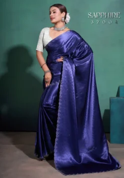Sapphire Moss Satin Saree with Swarovski Work Online