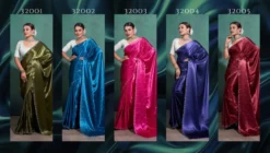 Sapphire Moss Satin Saree with Swarovski Work Online