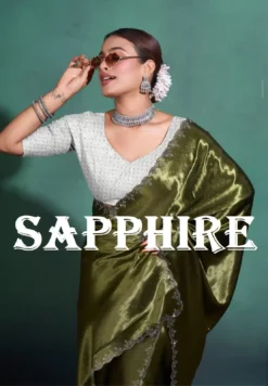 Sapphire Moss Satin Saree with Swarovski Work Online