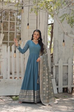Georgette Ladies Gown with Dupatta Wholesale