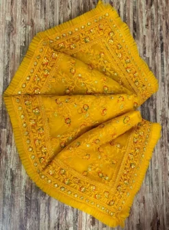 Bhagwati 110 Butterscotch Net Saree Embroidery Work Wholesale