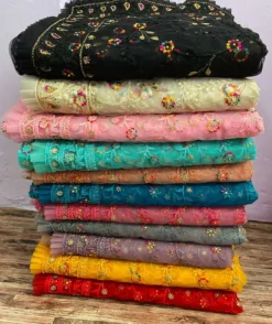 Bhagwati 110 Butterscotch Net Saree Embroidery Work Wholesale