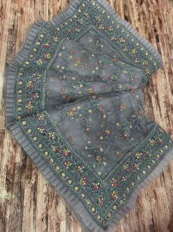 Bhagwati 110 Butterscotch Net Saree Embroidery Work Wholesale