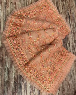 Bhagwati 110 Butterscotch Net Saree Embroidery Work Wholesale