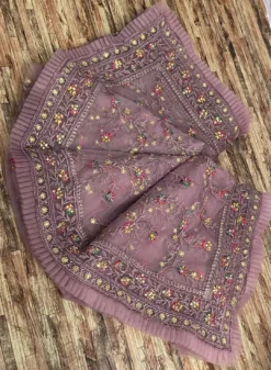 Bhagwati 110 Butterscotch Net Saree Embroidery Work Wholesale