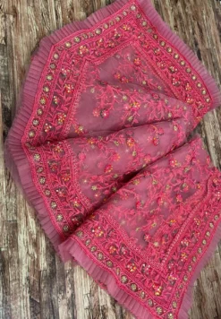 Bhagwati 110 Butterscotch Net Saree Embroidery Work Wholesale