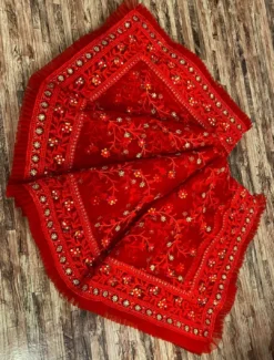 Bhagwati 110 Butterscotch Net Saree Embroidery Work Wholesale