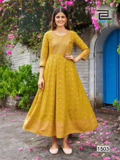 Blue Hills Womaniya Vol 15 Rayon Foil Printed Anarkali Kurti