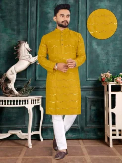 Designer Party Wear Kurta Pajama With Mirror Work