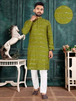 Designer Party Wear Kurta Pajama With Mirror Work