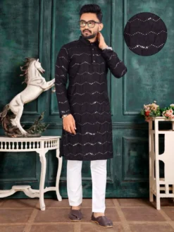 Designer Party Wear Kurta Pajama With Mirror Work