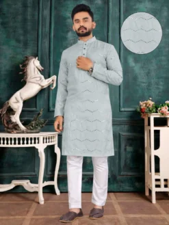 Designer Party Wear Kurta Pajama With Mirror Work