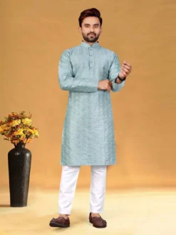Designer Pure Silk Kurta Pajama With Embroidery & Sequence