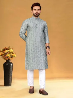 Designer Pure Silk Kurta Pajama With Embroidery & Sequence