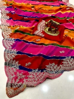 Karishma Multi Pitta Sawan Special Georgette Saree