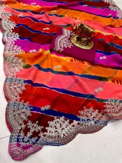 Karishma Multi Pitta Sawan Special Georgette Saree