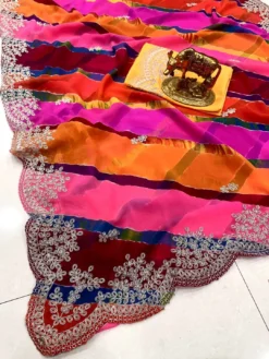 Karishma Multi Pitta Sawan Special Georgette Saree