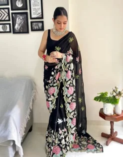 Kusum Jodha Heavy Georgette Embroidery Saree Wholesale