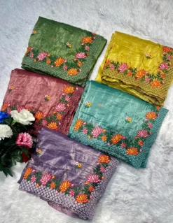 Kusum Kaviya Embroidery Work Designer Saree Wholesale