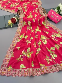 Kusum Mitra Soft Chinon Silk Floral Printed Saree