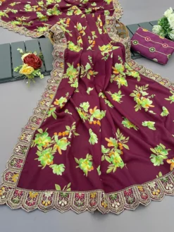 Kusum Mitra Soft Chinon Silk Floral Printed Saree