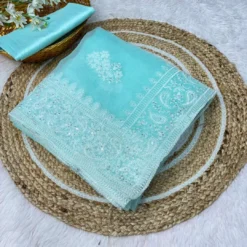 Kusum Sangam Organza Silk Saree with Embroidery