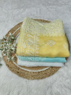 Kusum Sangam Organza Silk Saree with Embroidery