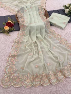 Kusum Titan Pure Georgette Embroidery Work Saree Wholesale