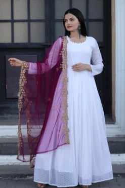 Mohini 9044 White Color Anarkali Gown with Dupatta