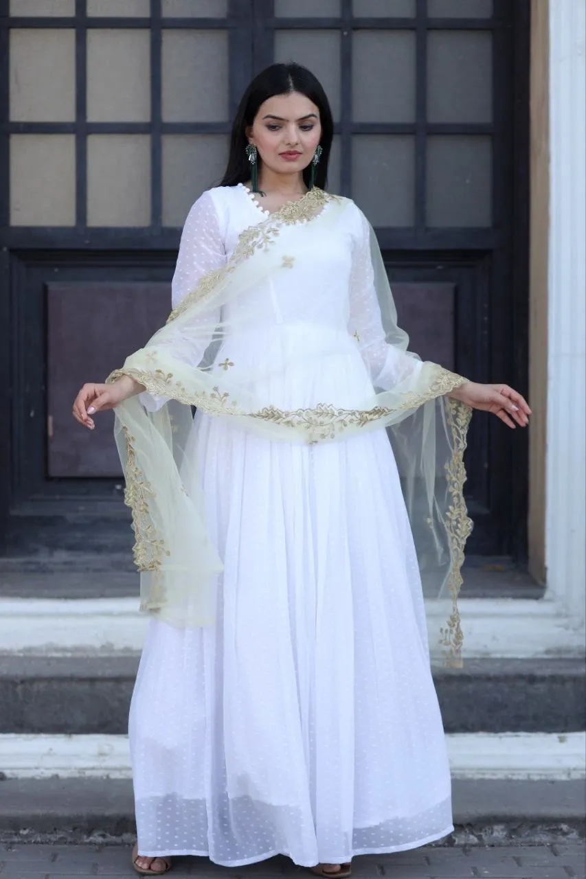 Mohini 9044 White Color Anarkali Gown with Dupatta