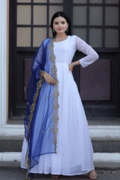 Mohini 9044 White Color Anarkali Gown with Dupatta