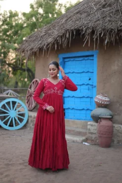 Moni 1116 Maroon Color Navratri Mirror Work Gown