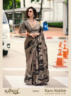 Rajpath Rare Rabbit Summer Wear Japan Satin Saree Wholesale