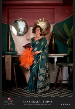 Rajtex Kanthkala Topaz Pure Satin Handloom Silk Saree Wholesale