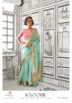 Rajtex Knoorie Moss Chiffon Handloom Saree Wholesale
