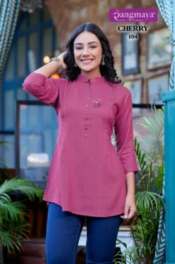 Rangmaya Cherry Rayon Dobby Tunic Top Wholesale