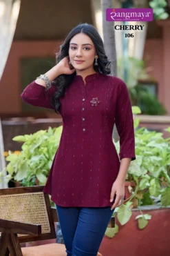Rangmaya Cherry Rayon Dobby Tunic Top Wholesale