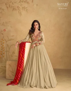 Sayuri Designer Sajni Chinon Silk Wedding Long Gown