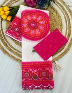 Subh 407 Party Wear Lilen Saree With Bandhani Print