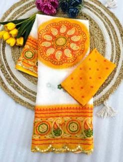 Subh 407 Party Wear Lilen Saree With Bandhani Print