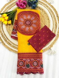 Subh 407 Party Wear Lilen Saree With Bandhani Print