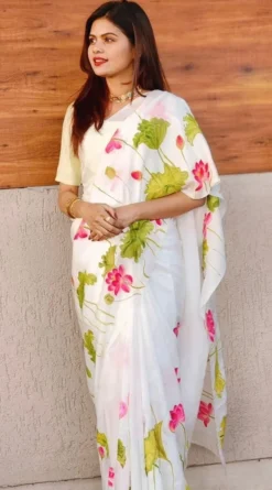 Subh Lilen Saree With Digital Print