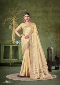 Sumitra 104 Banarasi Linen Embroidery Saree Wholesale