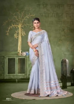 Sumitra 104 Banarasi Linen Embroidery Saree Wholesale