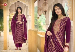 Triple Aaa Aabha Viscose Jacquard With Work Dress Material Collection