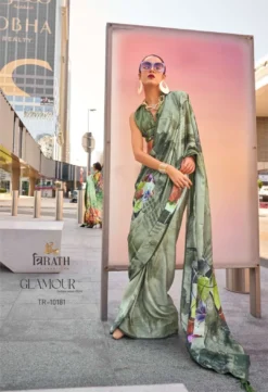 Trirath Glamour Swiss Satin Digital Printed Saree with Symphony Finish