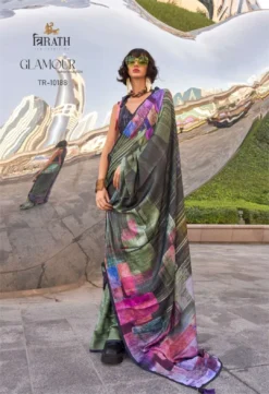 Trirath Glamour Swiss Satin Digital Printed Saree with Symphony Finish